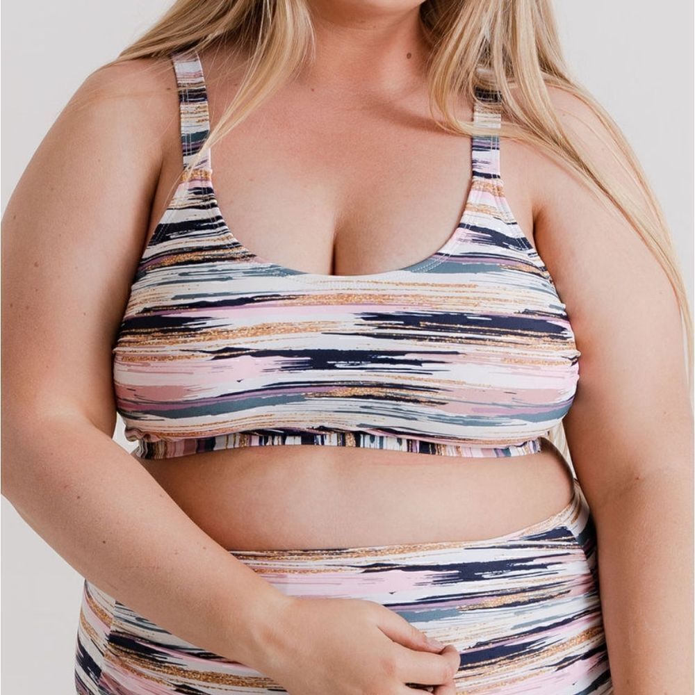 Athletic Bikini Swimsuit Top Small Adjustable Stripes - Picture 8 of 15